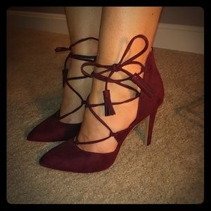 SEXY Burgundy Suede Lace Up Stiletto Heels. 7.5